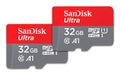 SanDisk Ultra 32 GB microSDHC Memory Card + SD Adapter with A1 App Performance Up to 120 MB/s, Class 10, U1 (Twin Pack) 32GB Twin Pack