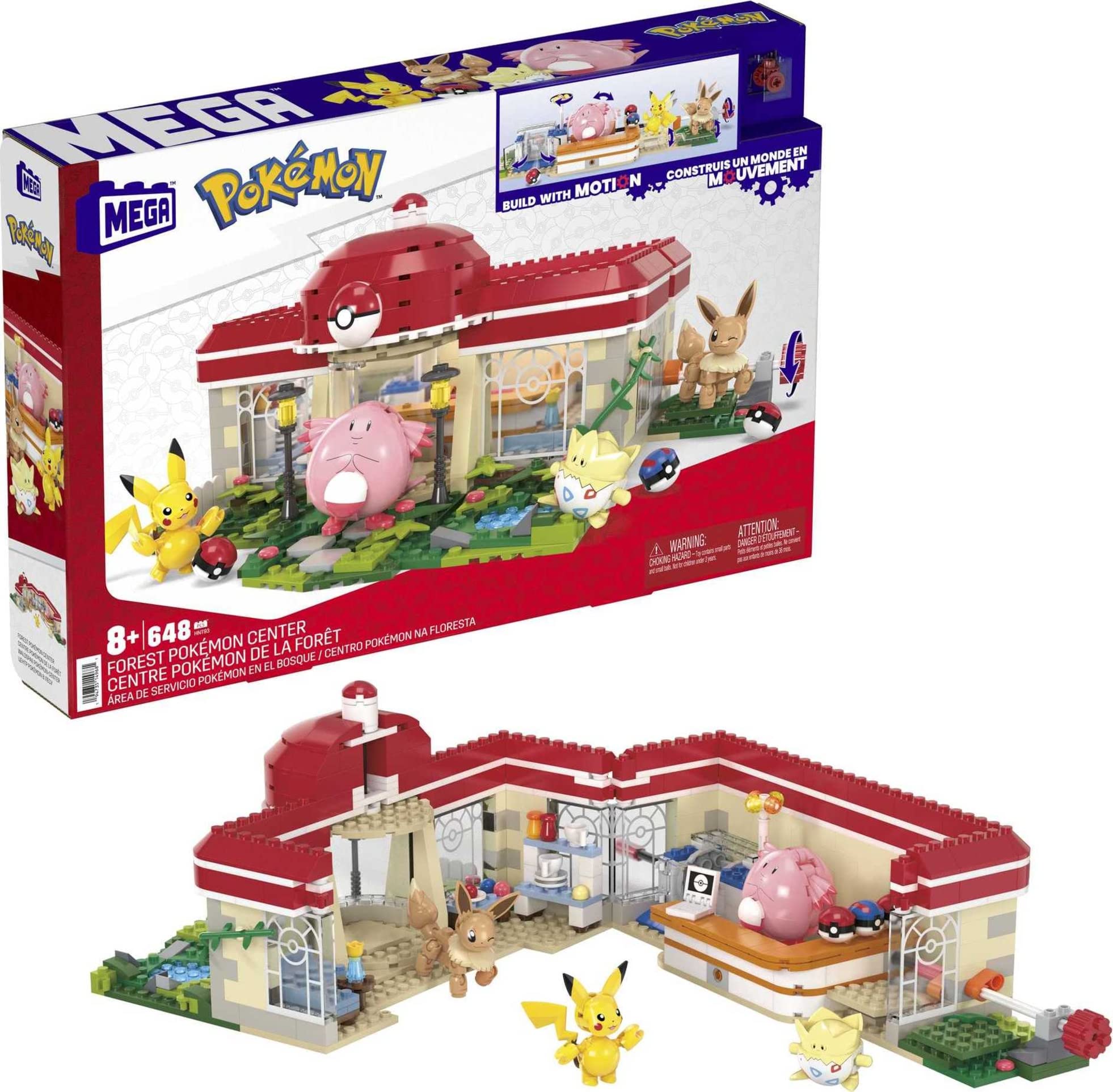 MEGA Pokémon Playset, Forest Pokemon Center Includes Pikachu, Chansey, Eevee, and Togepi, Building Toys for Kids and Adults, Collectible Character Model with 648 Pieces, Toy for Ages 8 and Up, HNT93