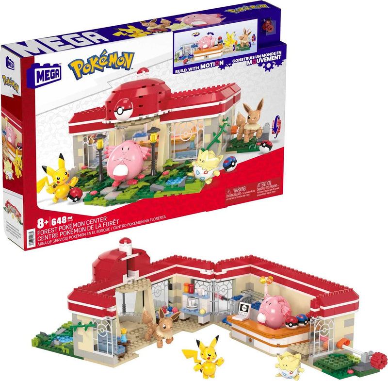 MEGA Pokémon Playset, Forest Pokemon Center Includes Pikachu, Chansey, Eevee, and Togepi, Building Toys for Kids and Adults, Collectible Character Model with 648 Pieces, Toy for Ages 8 and Up, HNT93
