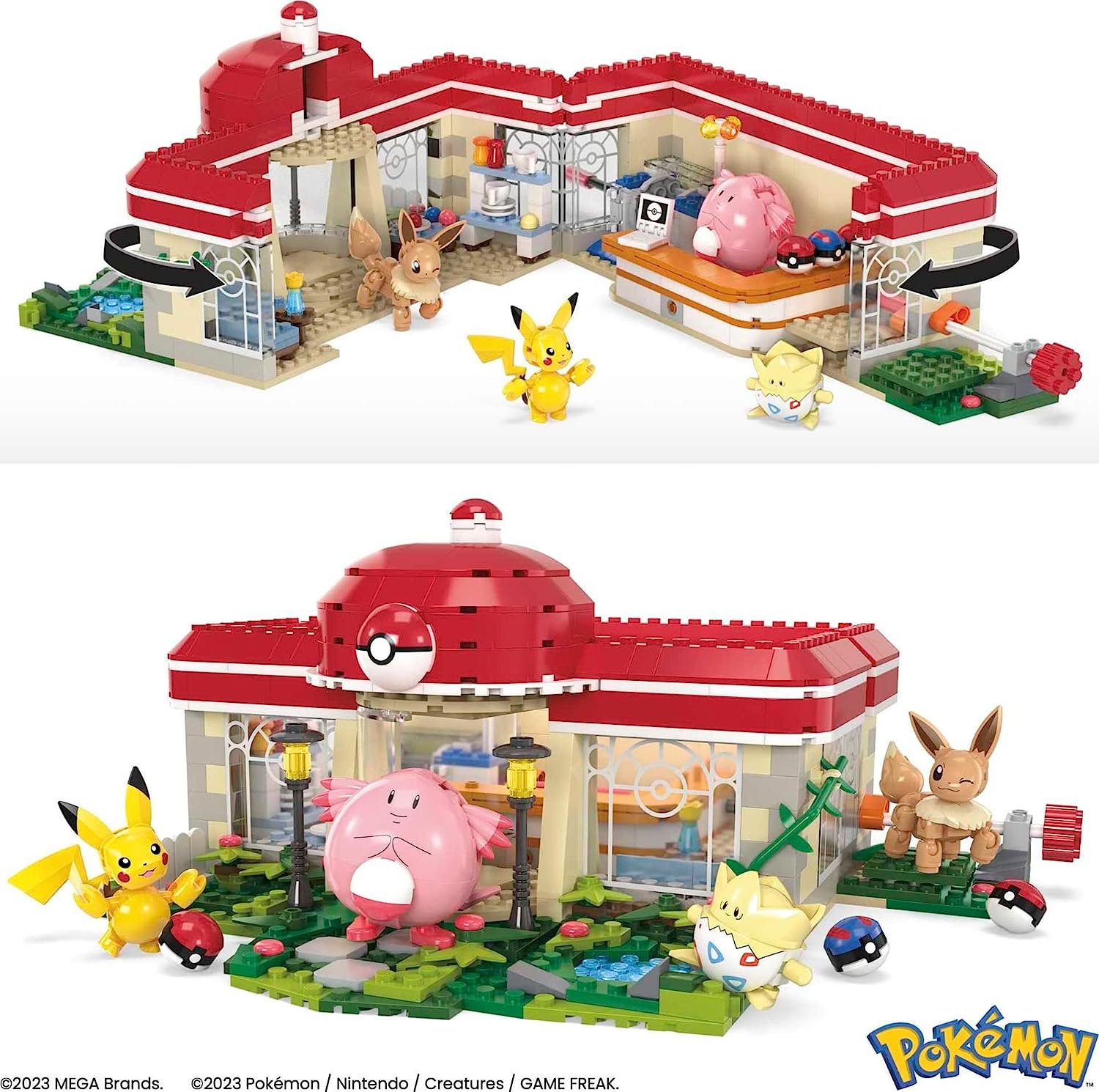 MEGA Pokémon Playset, Forest Pokemon Center Includes Pikachu, Chansey, Eevee, and Togepi, Building Toys for Kids and Adults, Collectible Character Model with 648 Pieces, Toy for Ages 8 and Up, HNT93