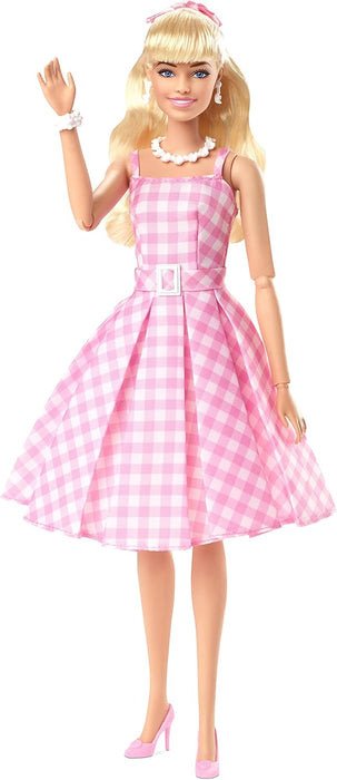 Barbie The Movie Doll, Margot Robbie as Barbie, Collectible Doll Wearing Pink and White Gingham Dress with Daisy Chain Necklace, HPJ96