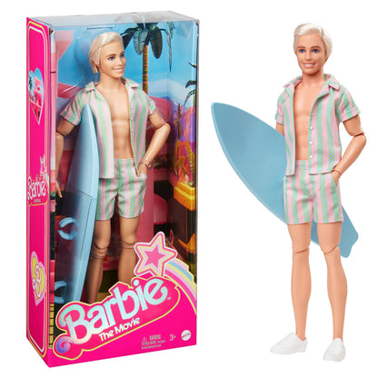 Barbie The Movie - Ken Muñeco Signature Coleccionable de la película con Chaleco a Rayas y Tabla de Surf, Juguete de colección, Regalo +3 años (Mattel HPJ97