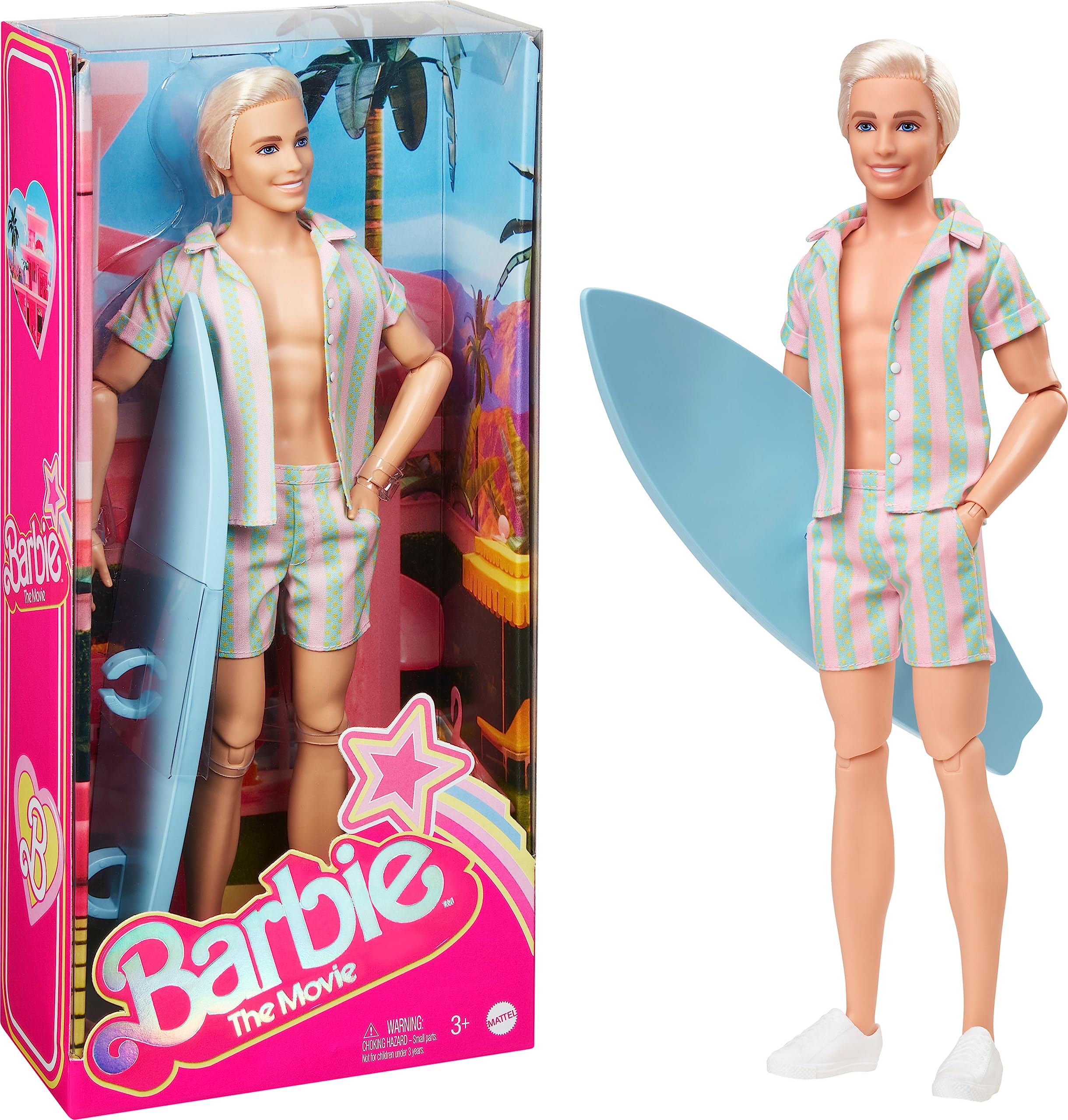 Barbie The Movie - Ken Muñeco Signature Coleccionable de la película con Chaleco a Rayas y Tabla de Surf, Juguete de colección, Regalo +3 años (Mattel HPJ97