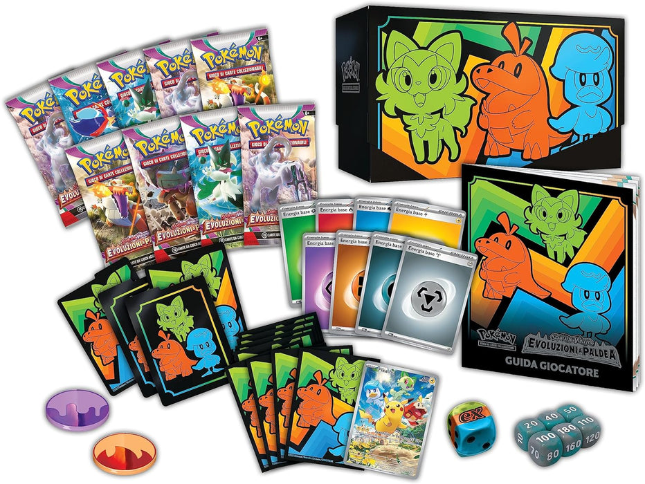 Pokémon 185-60338 Pikachu GCC Elite Trainer Set, Scarlatto and Violetto - Evolution in Paldea (9 Expansion Packs and Premium Accessories), Italian Edition, Multi-Colour