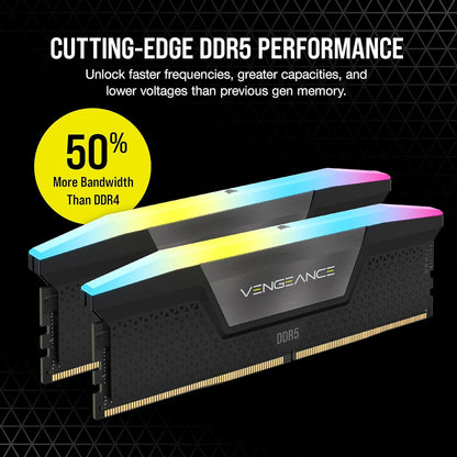 CORSAIR VENGEANCE RGB DDR5 RAM 32GB (2x16GB) 6000MHz CL36 Intel XMP iCUE Compatible Computer Memory - Black (CMH32GX5M2D6000C36) Black 32GB (2x16GB)
