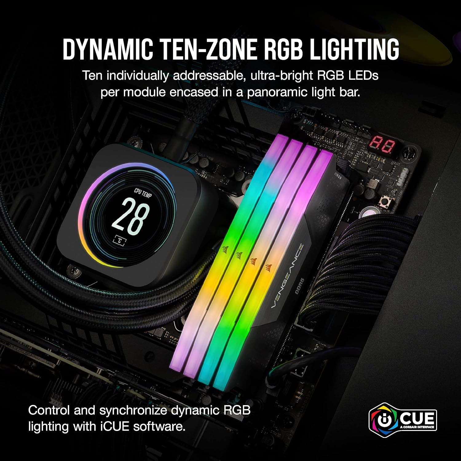 CORSAIR VENGEANCE RGB DDR5 RAM 32GB (2x16GB) 6000MHz CL36 Intel XMP iCUE Compatible Computer Memory - Black (CMH32GX5M2D6000C36) Black 32GB (2x16GB)