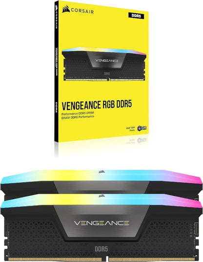 CORSAIR VENGEANCE RGB DDR5 RAM 32GB (2x16GB) 6000MHz CL36 Intel XMP iCUE Compatible Computer Memory - Black (CMH32GX5M2D6000C36) Black 32GB (2x16GB)