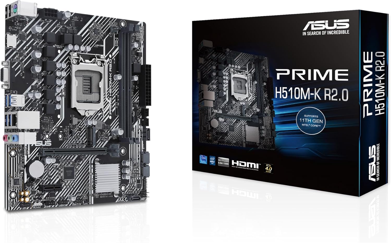 ASUS Prime H510M-K R2.0 Mainboard Sockel Intel LGA 1200 (Intel H470 Chipsatz, micro-ATX, DDR4 Speicher, PCIe 4.0, BIOS Flashback, USB 3.2 Gen 1, Aura Sync