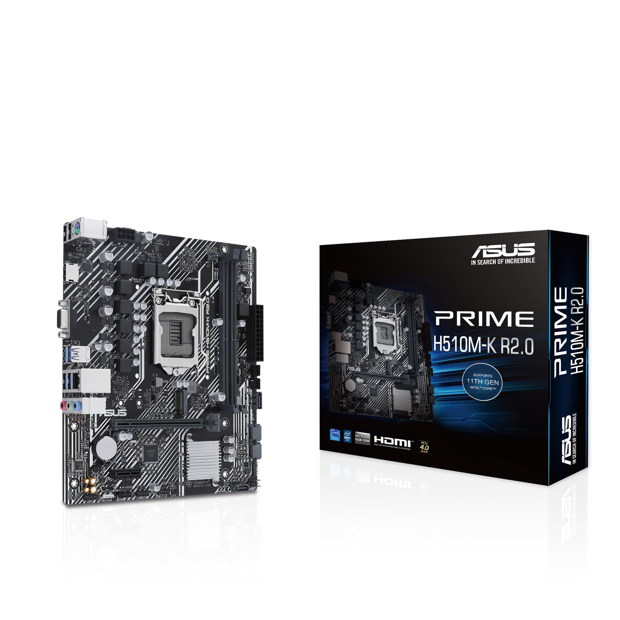 ASUS Prime H510M-K R2.0 Mainboard Sockel Intel LGA 1200 (Intel H470 Chipsatz, micro-ATX, DDR4 Speicher, PCIe 4.0, BIOS Flashback, USB 3.2 Gen 1, Aura Sync