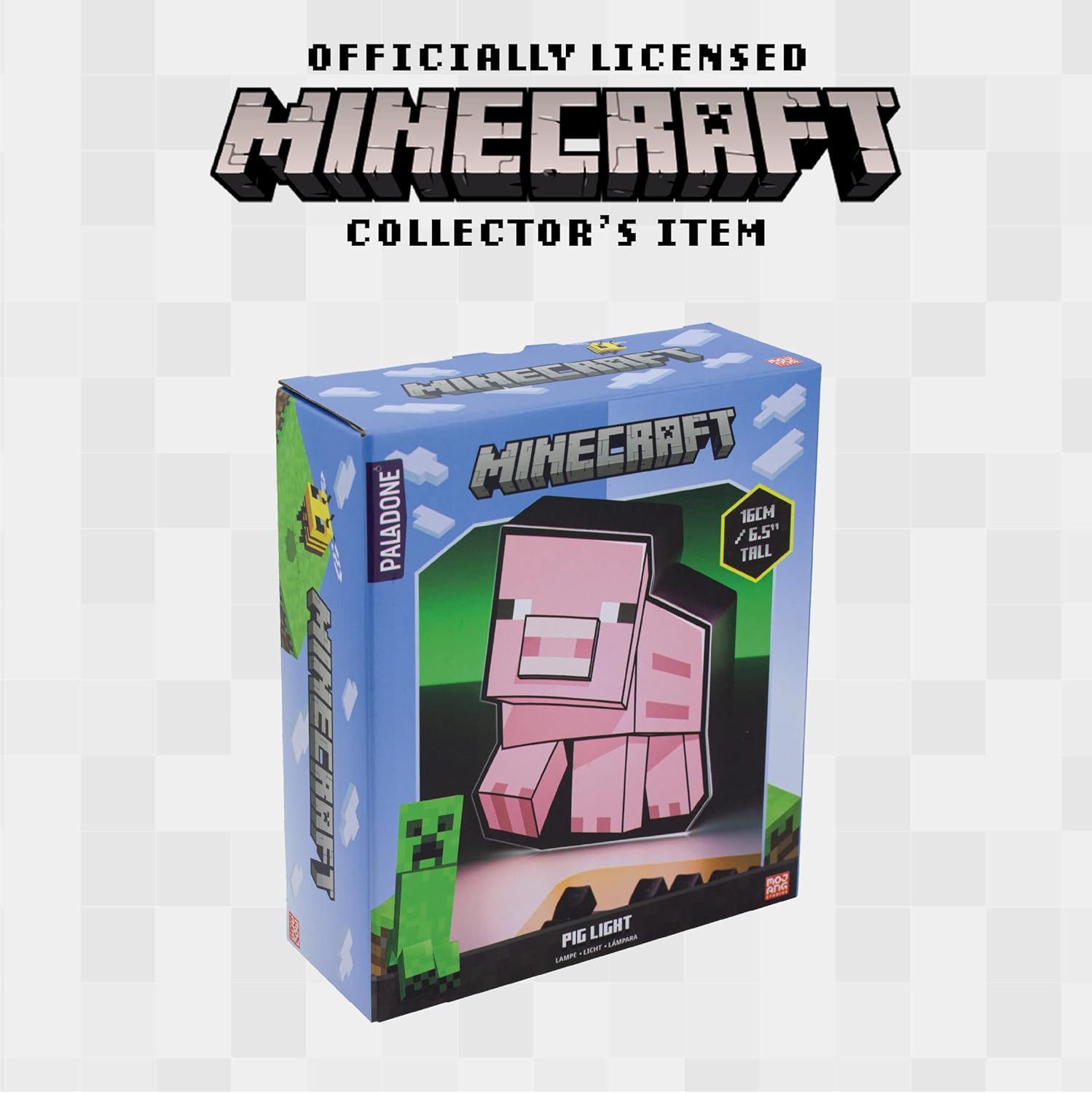 Paladone Minecraft Pig Night Light | Officially Licensed Minecraft Bedroom Decor and Desk Lamp, Black