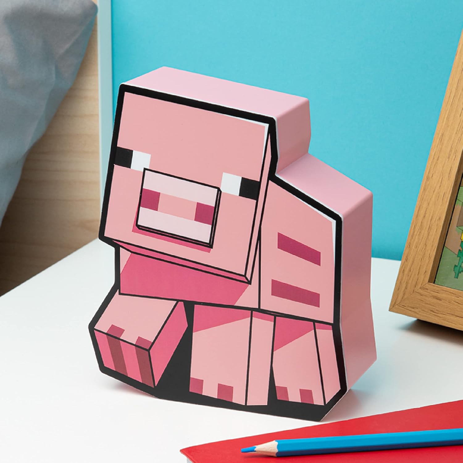 Paladone Minecraft Pig Night Light | Officially Licensed Minecraft Bedroom Decor and Desk Lamp, Black