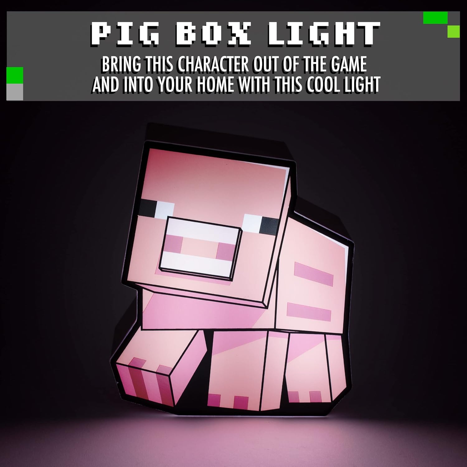 Paladone Minecraft Pig Night Light | Officially Licensed Minecraft Bedroom Decor and Desk Lamp, Black