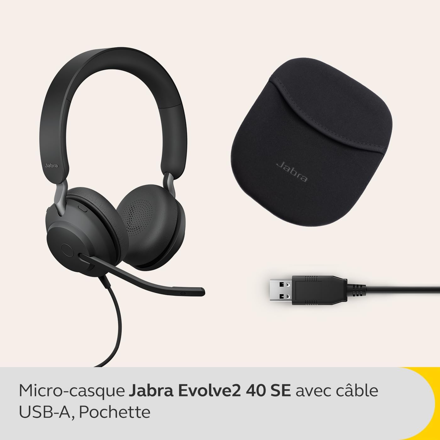 Jabra Evolve2 40 SE Wired Noise-Cancelling Stereo Headset With 3-Microphone Call Technology and USB-A Cable - MS Teams Certified, Works with All Other Platforms - Black