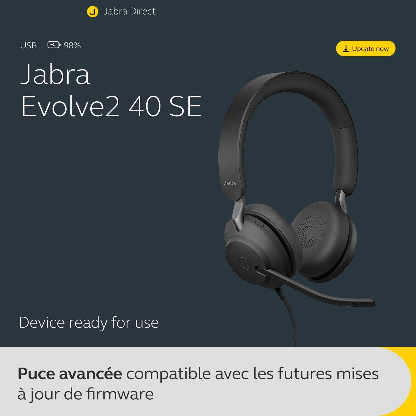 Jabra Evolve2 40 SE Wired Noise-Cancelling Stereo Headset With 3-Microphone Call Technology and USB-A Cable - MS Teams Certified, Works with All Other Platforms - Black