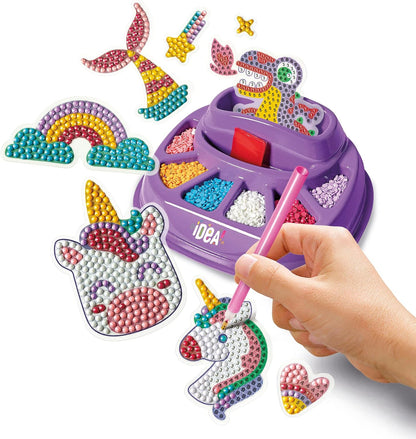 Clementoni Idea - Sparkly Creations Game Icons, Diamond Art, creatief spel voor kinderen vanaf 7 jaar, kit kunst en laboratorium edelstenen, stickers met het thema gaming, 18746