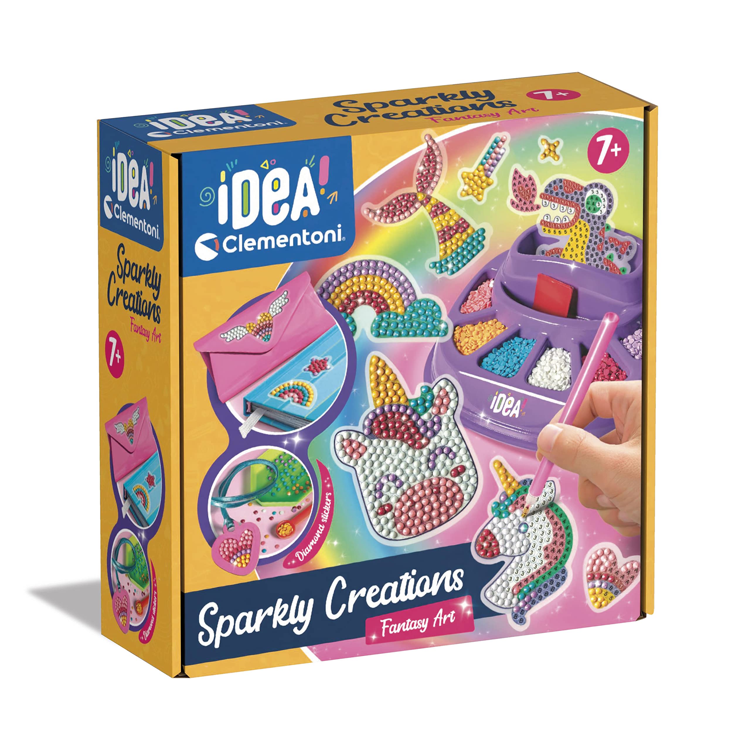 Clementoni Idea - Sparkly Creations Game Icons, Diamond Art, creatief spel voor kinderen vanaf 7 jaar, kit kunst en laboratorium edelstenen, stickers met het thema gaming, 18746