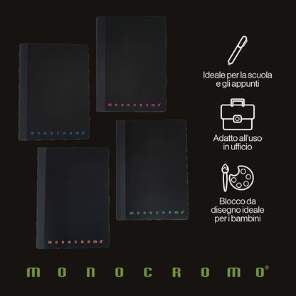 Pigna Carnet de notes monochrome à reliure filo de Singer, 5M, carrés, format A5 15x20,3 cm, parfait pour les notes et les dessins, 5
