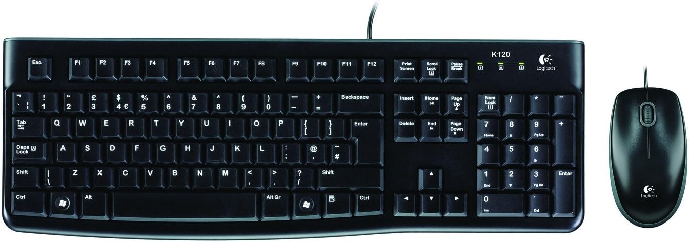 Logitech MK120 Wired Keyboard and Mouse Combo for Windows, QWERTY Spanish Layout - Black