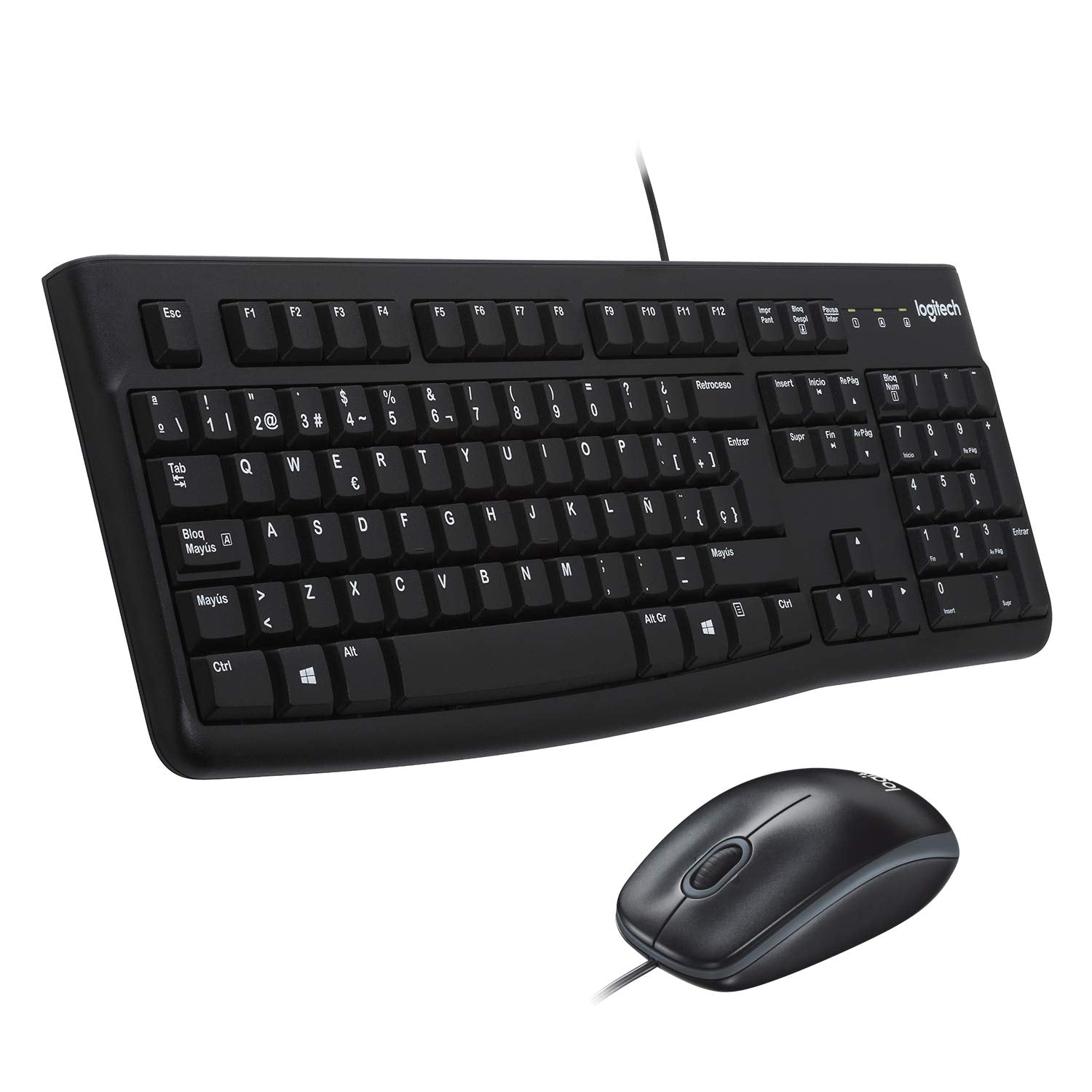 Logitech MK120 Wired Keyboard and Mouse Combo for Windows, QWERTY Spanish Layout - Black