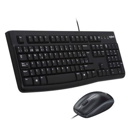Logitech MK120 Wired Keyboard and Mouse Combo for Windows, QWERTY Spanish Layout - Black