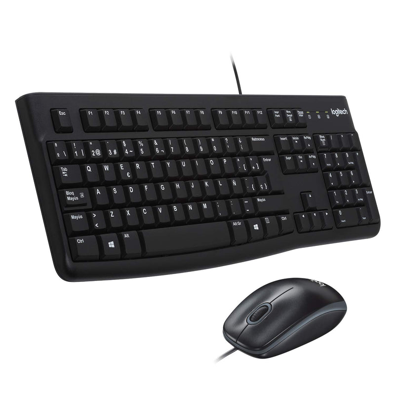 Logitech MK120 Wired Keyboard and Mouse Combo for Windows, QWERTY Spanish Layout - Black