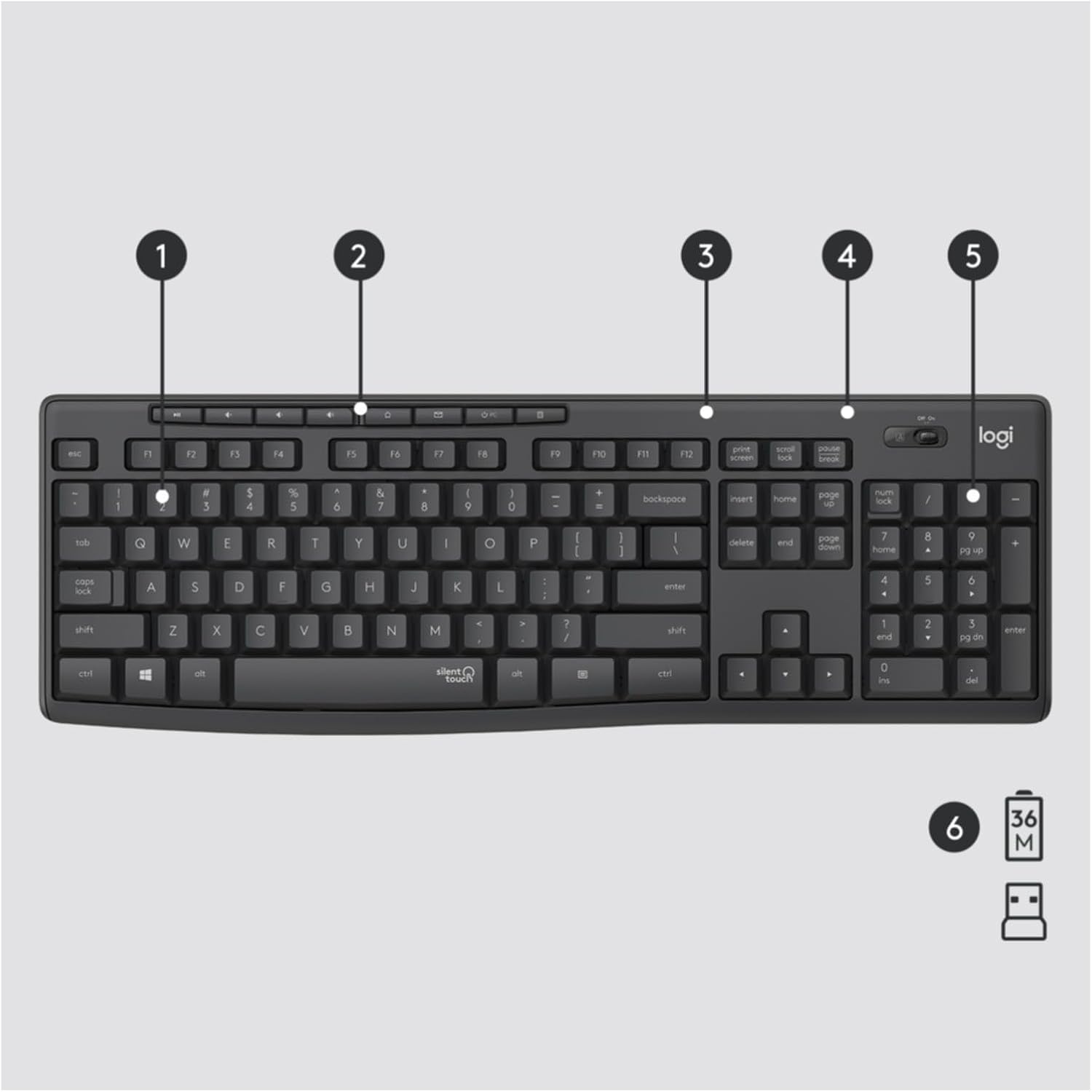 Logitech MK295 Silent Wireless Combo, QWERTY US International Layout - Grey