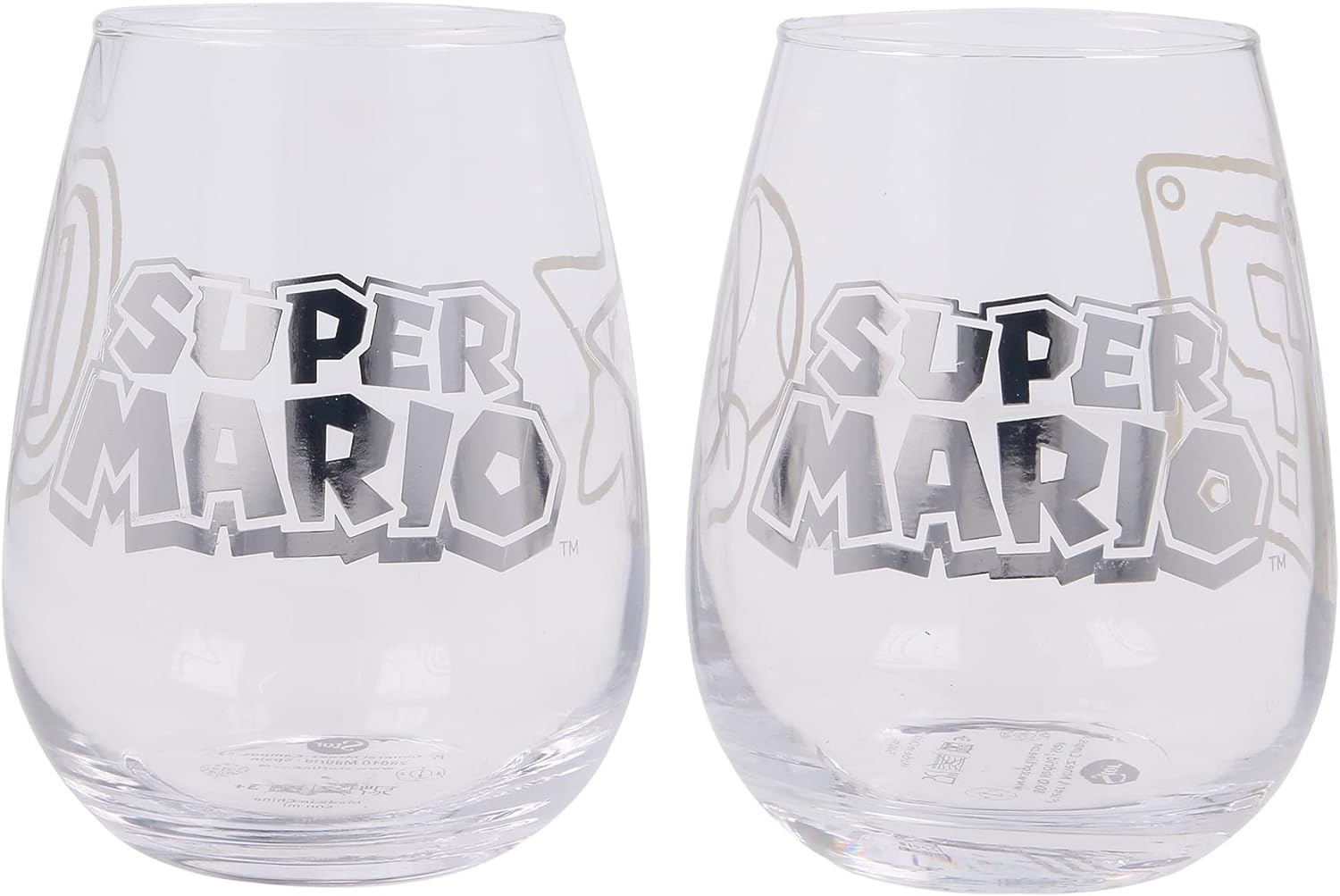 Stor Set 2 Glass Cups 510 ML Super Mario, Crystal, Multicoloured, 2 Count (Pack of 1) Multicolor