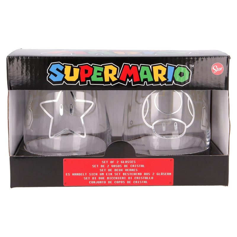 Stor Set 2 Glass Cups 510 ML Super Mario, Crystal, Multicoloured, 2 Count (Pack of 1) Multicolor