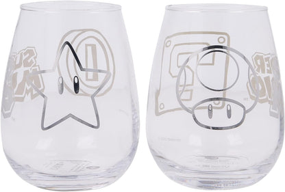 Stor Set 2 Glass Cups 510 ML Super Mario, Crystal, Multicoloured, 2 Count (Pack of 1) Multicolor
