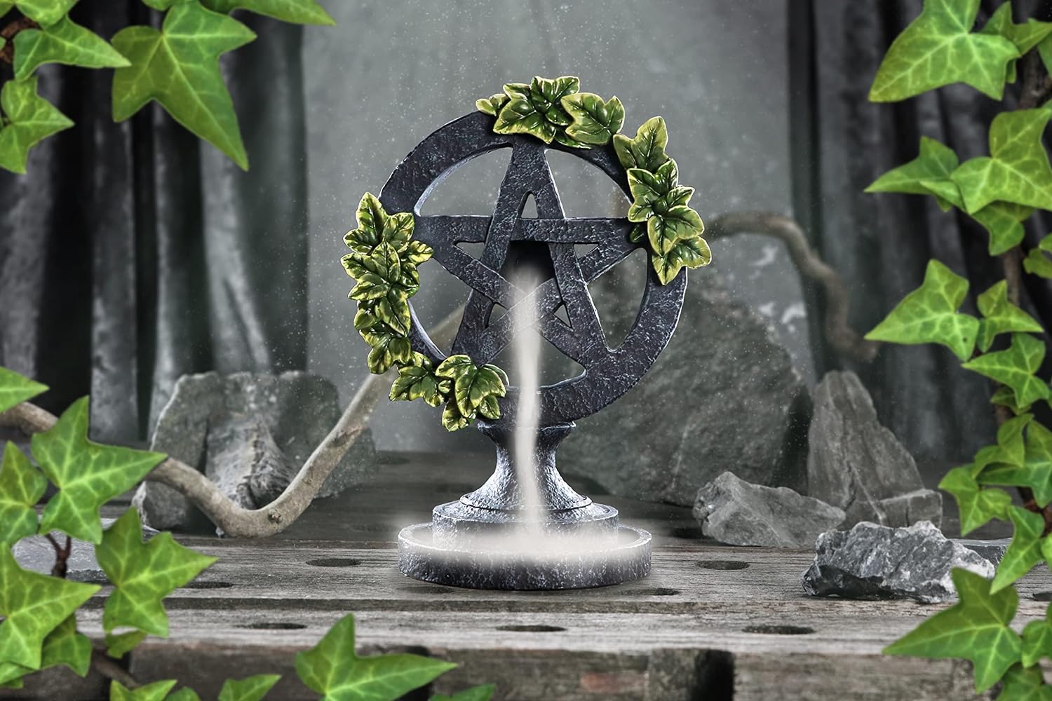 Aged Wiccan Pentagram Backflow Incense Burner 19Cm