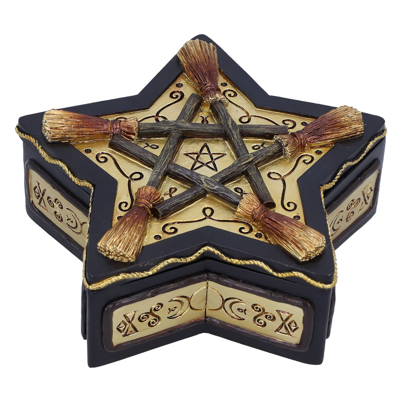Nemesis Now Magick Protector Box 16cm, Resin, Wiccan Broomstick Box, Storage Box, Cast in the Finest Resin, Hand-Painted