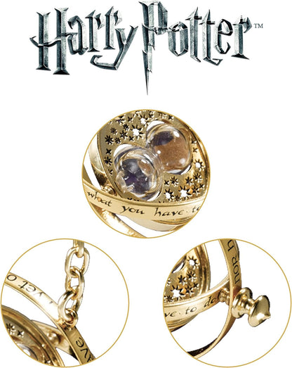 The Noble Collection Harry Potter Hermione’s Time Turner Gold Plated Sterling Silver - Pendant with 18" Chain & Display Box - Officially Licensed Film Movie Props