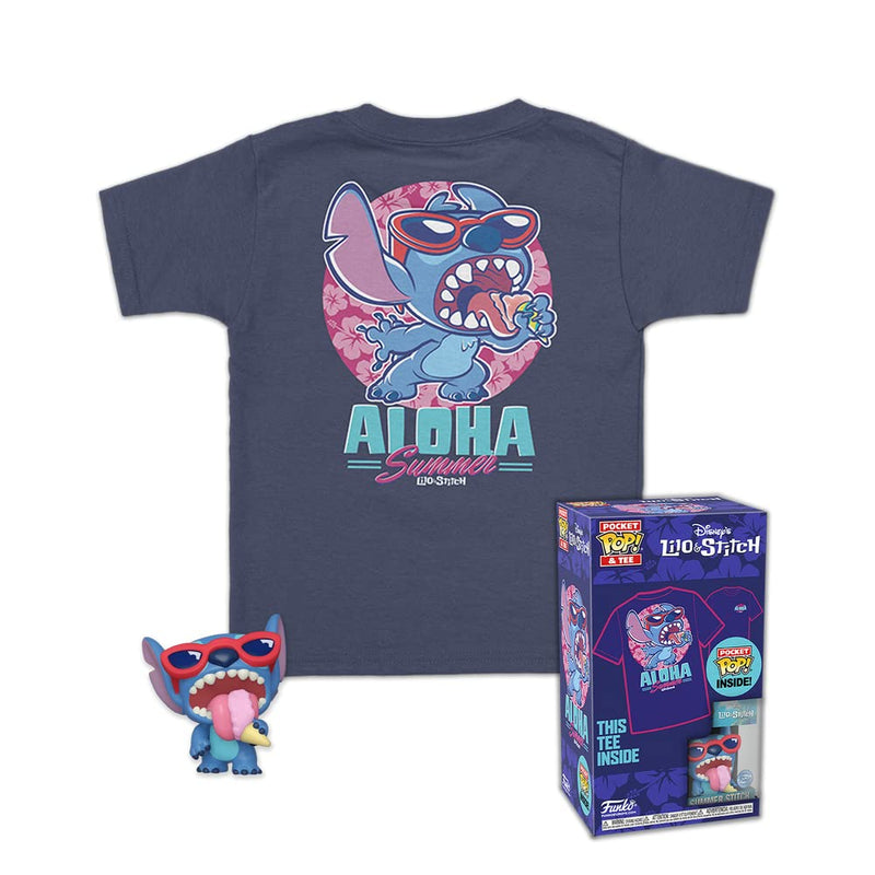 Funko Pocket Pop! & Tee: Disney - Summer Stich Stitch - Extra - for Children and Kids - Extra Large - (XL) - T-Shirt - Clothes With Collectable Vinyl Minifigure - Gift Idea for Boys and Girls