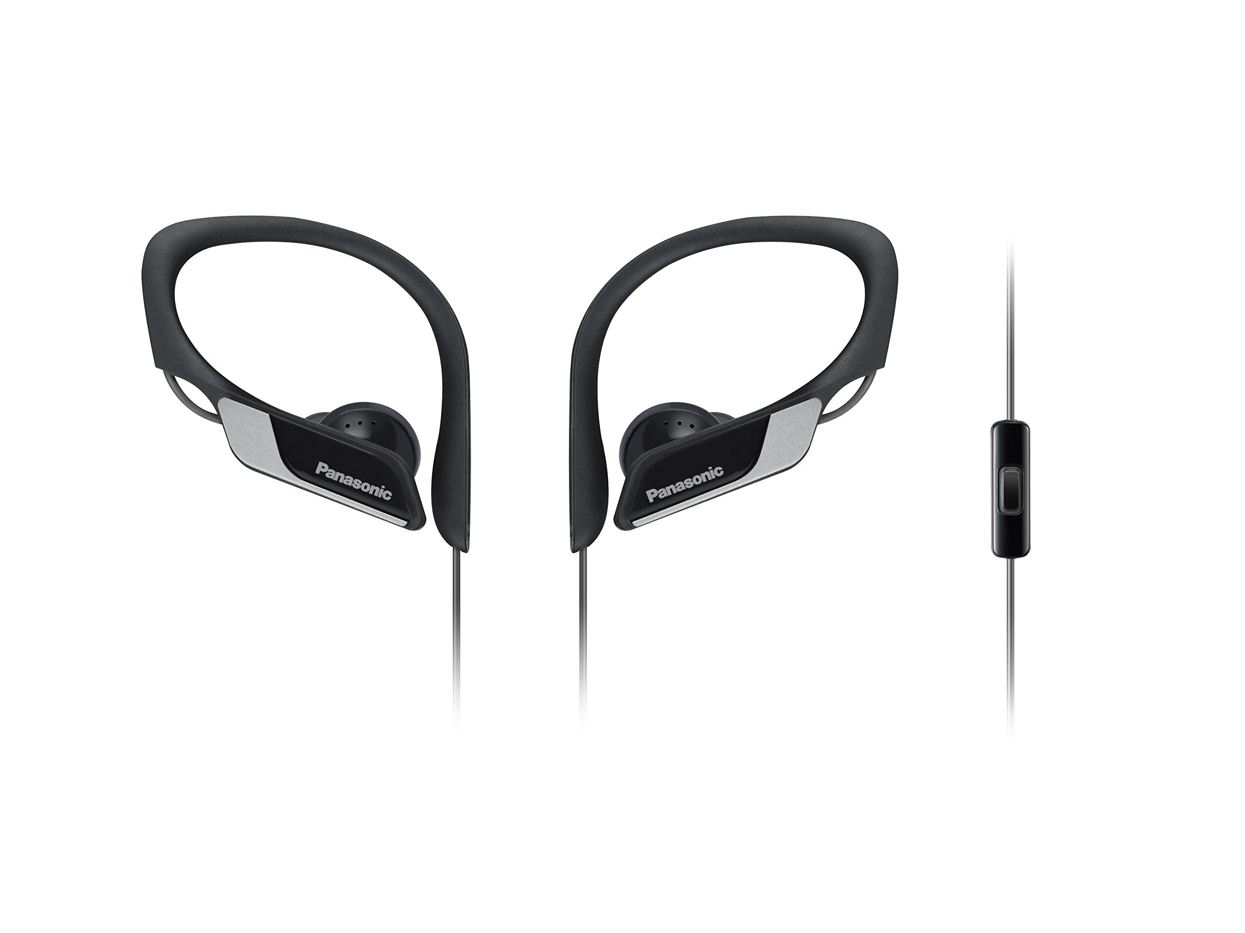 Panasonic RP-HS35ME-K Sports Headphones Headset for Mobile Telephony, Interchangeable Passport Pieces (S/M/L), IPX2 Protection, Clip, Black