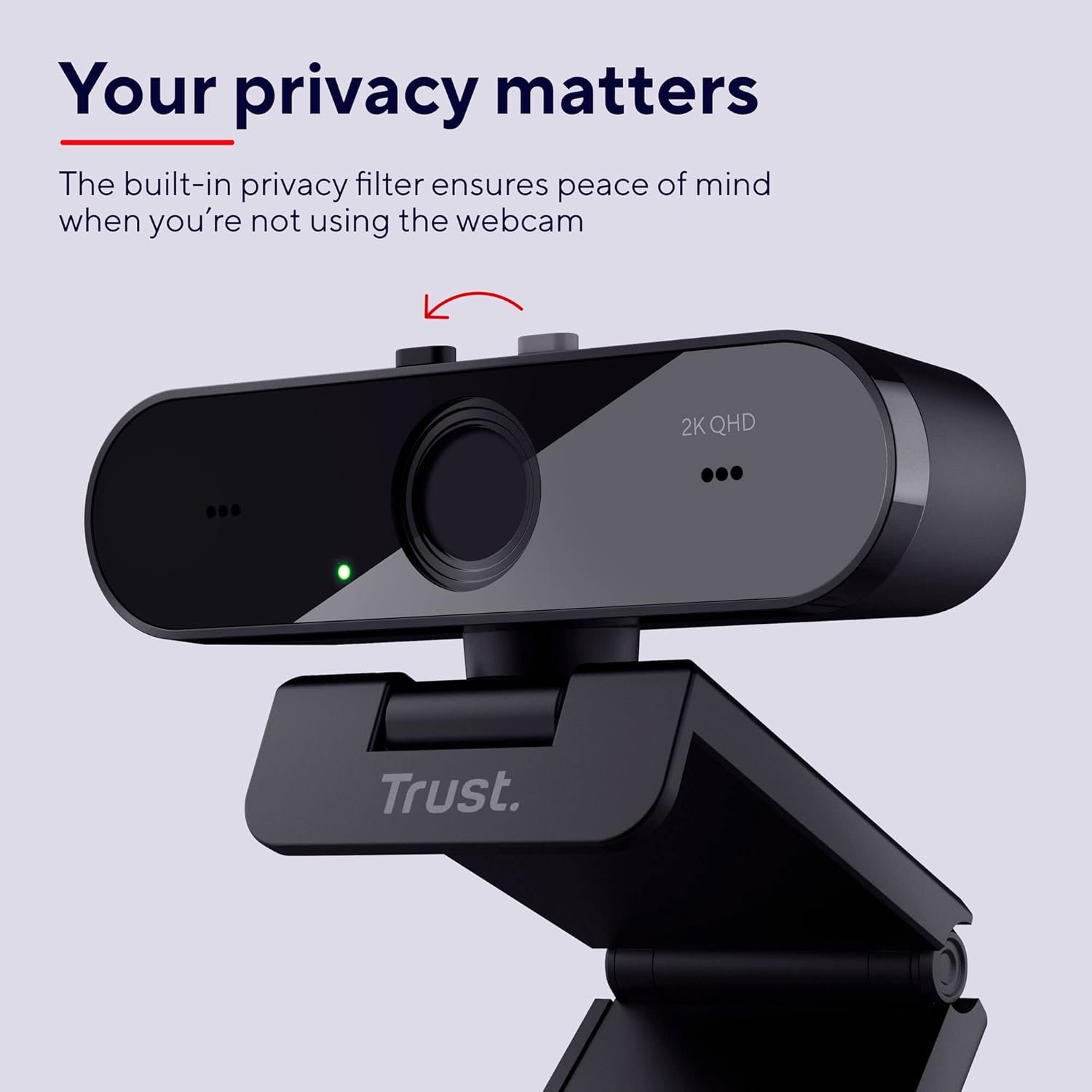 Trust Taxon 2K QHD Webcam Made with 85% Recycled Plastics, 2560x1440p Web Camera, Privacy Shutter, Autofocus, Wide Angle, Stereo Dual Microphone, USB Webcam for PC, Laptop, Mac, Zoom, Skype, Teams