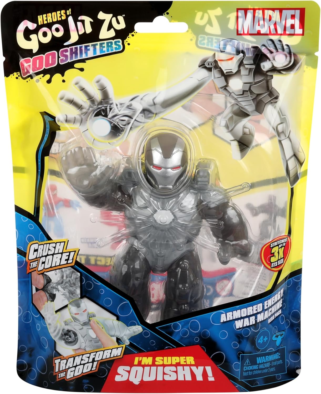 Heroes of Goo Jit Zu Goo Shifters the Marvel edition Hero Pack. Armored Energy War Machine. I'm Super Squishy. Crush the Core! Transform the Goo!