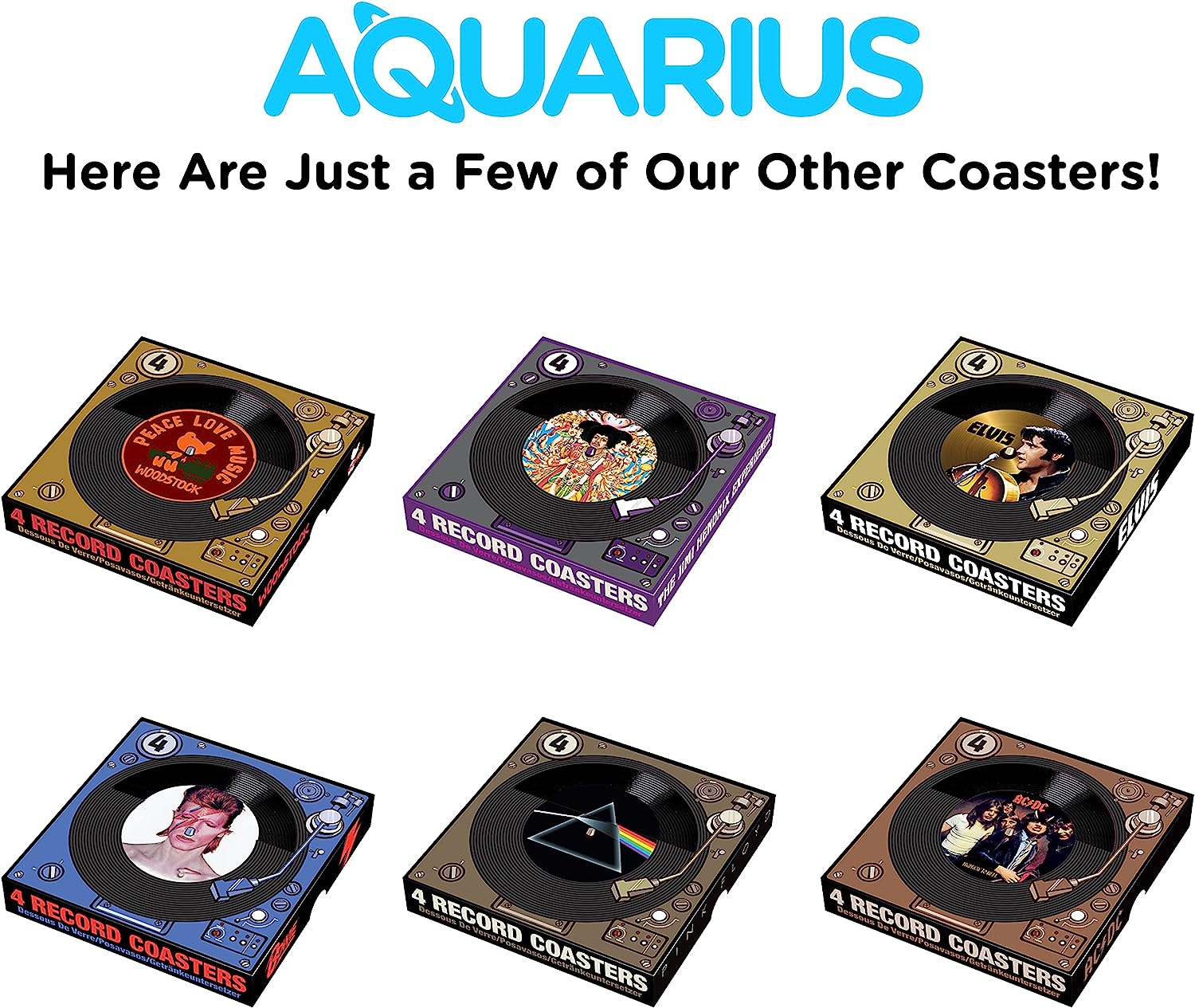 Aquarius AC DC vinyl coasters, Medium, multicolor