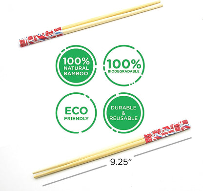 GAMAGO David Bowie Bamboo Chopsticks Set – 4 Pair of Adorably Cute Reusable Chop-Sticks - Easy Grip, Lightweight, Durable, 9.25 Inches