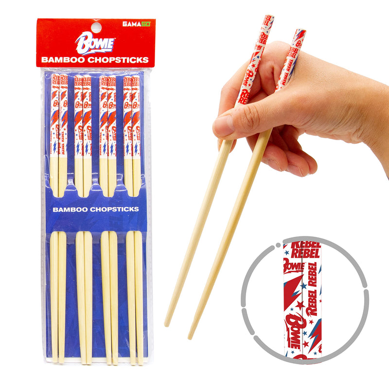 GAMAGO David Bowie Bamboo Chopsticks Set – 4 Pair of Adorably Cute Reusable Chop-Sticks - Easy Grip, Lightweight, Durable, 9.25 Inches