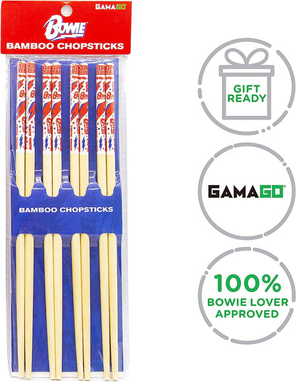 GAMAGO David Bowie Bamboo Chopsticks Set – 4 Pair of Adorably Cute Reusable Chop-Sticks - Easy Grip, Lightweight, Durable, 9.25 Inches