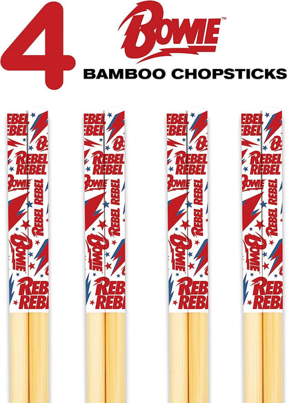 GAMAGO David Bowie Bamboo Chopsticks Set – 4 Pair of Adorably Cute Reusable Chop-Sticks - Easy Grip, Lightweight, Durable, 9.25 Inches