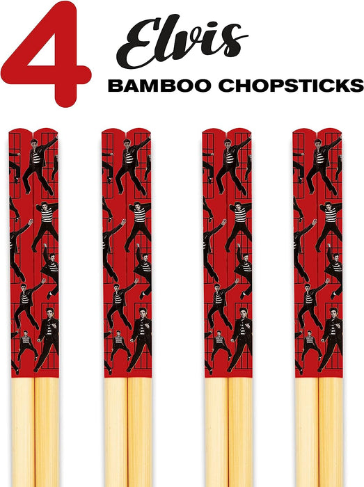 GAMAGO Elvis Bamboo Chopsticks Set – 4 Pair of Adorably Cute Reusable Chop-Sticks - Easy Grip, Lightweight, Durable, 9.25 Inches