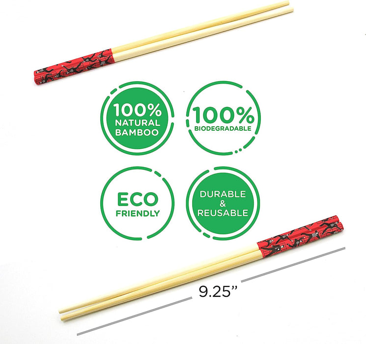 GAMAGO Elvis Bamboo Chopsticks Set – 4 Pair of Adorably Cute Reusable Chop-Sticks - Easy Grip, Lightweight, Durable, 9.25 Inches