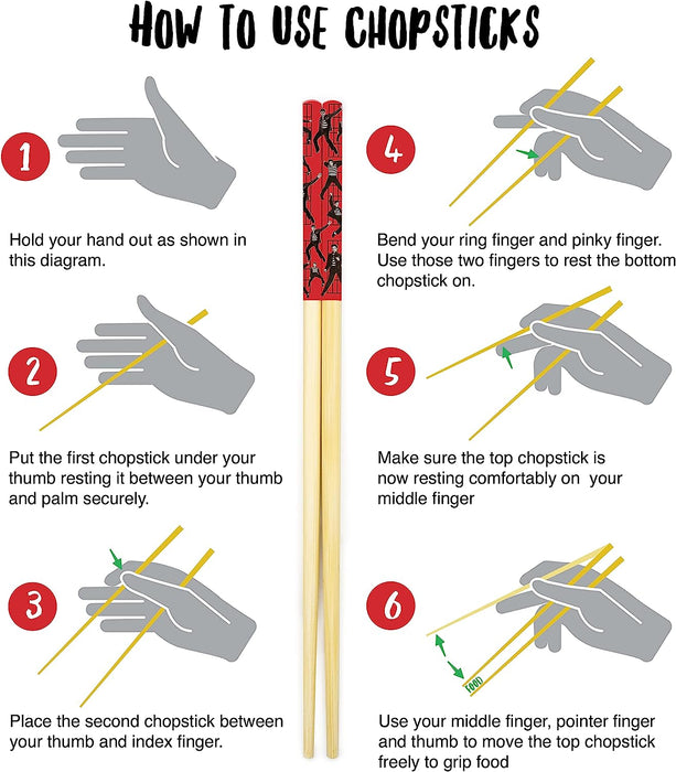 GAMAGO Elvis Bamboo Chopsticks Set – 4 Pair of Adorably Cute Reusable Chop-Sticks - Easy Grip, Lightweight, Durable, 9.25 Inches