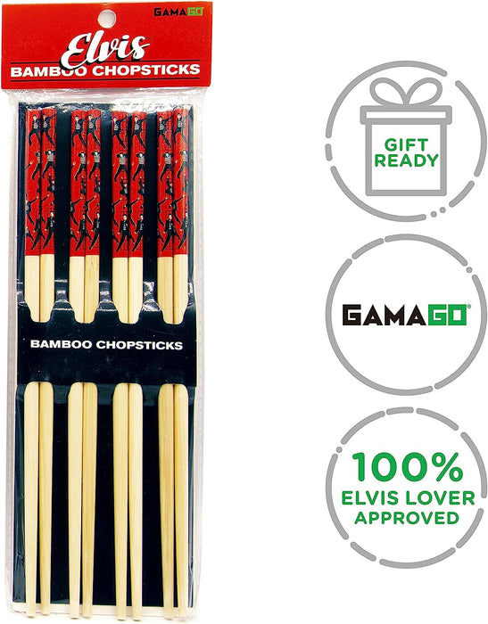 GAMAGO Elvis Bamboo Chopsticks Set – 4 Pair of Adorably Cute Reusable Chop-Sticks - Easy Grip, Lightweight, Durable, 9.25 Inches