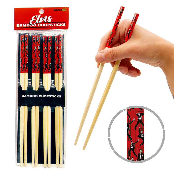 GAMAGO Elvis Bamboo Chopsticks Set – 4 Pair of Adorably Cute Reusable Chop-Sticks - Easy Grip, Lightweight, Durable, 9.25 Inches