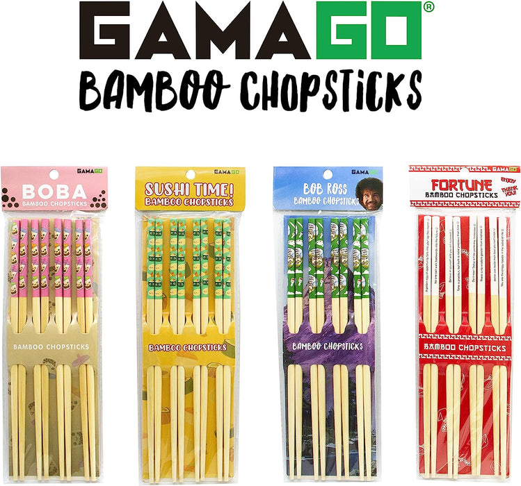 GAMAGO Elvis Bamboo Chopsticks Set – 4 Pair of Adorably Cute Reusable Chop-Sticks - Easy Grip, Lightweight, Durable, 9.25 Inches