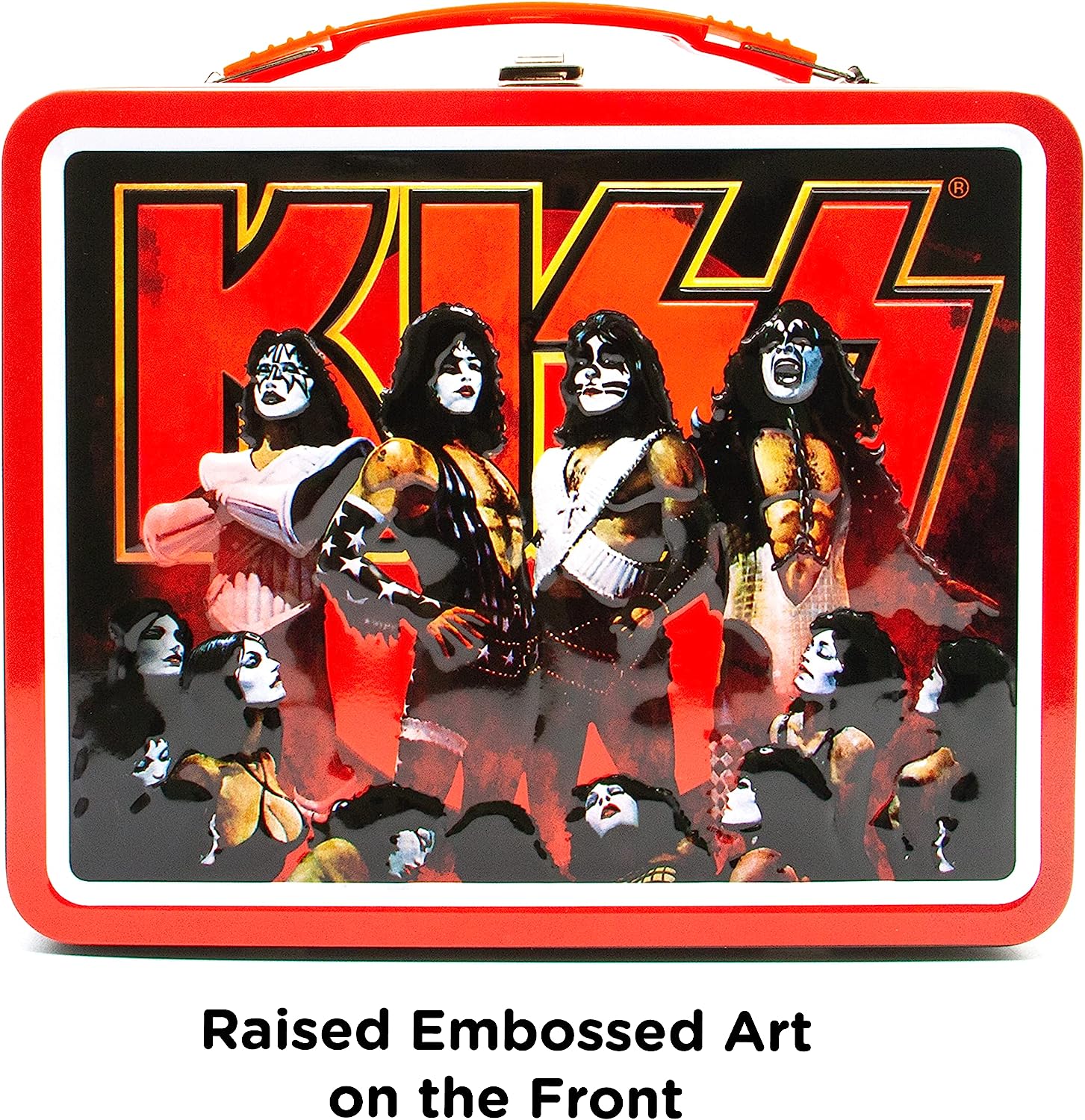 AQUARIUS KISS Fun Box - Sturdy Tin Storage Box with Plastic Handle & Embossed Front Cover - Officially Licensed KISS Merchandise & Collectible Gifts for Kids, Teens & Adults