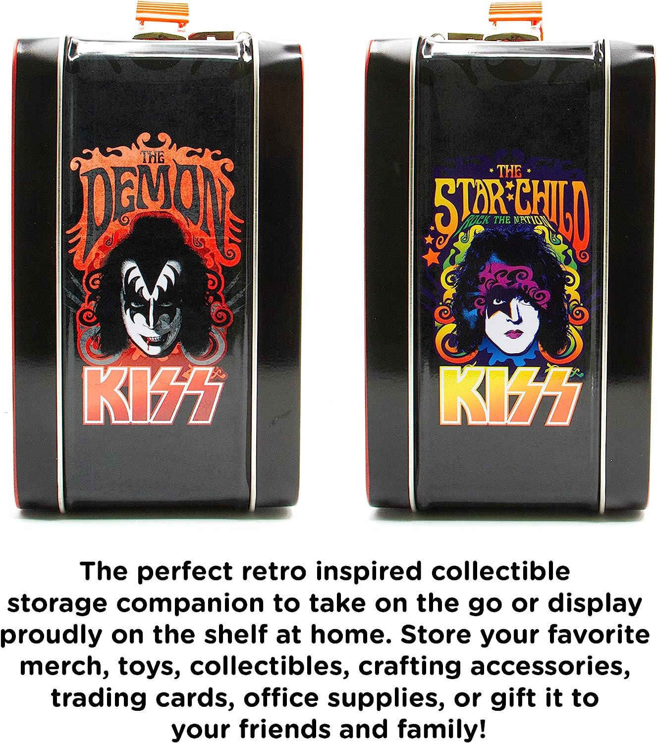 AQUARIUS KISS Fun Box - Sturdy Tin Storage Box with Plastic Handle & Embossed Front Cover - Officially Licensed KISS Merchandise & Collectible Gifts for Kids, Teens & Adults