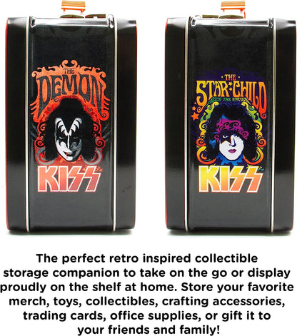 AQUARIUS KISS Fun Box - Sturdy Tin Storage Box with Plastic Handle & Embossed Front Cover - Officially Licensed KISS Merchandise & Collectible Gifts for Kids, Teens & Adults